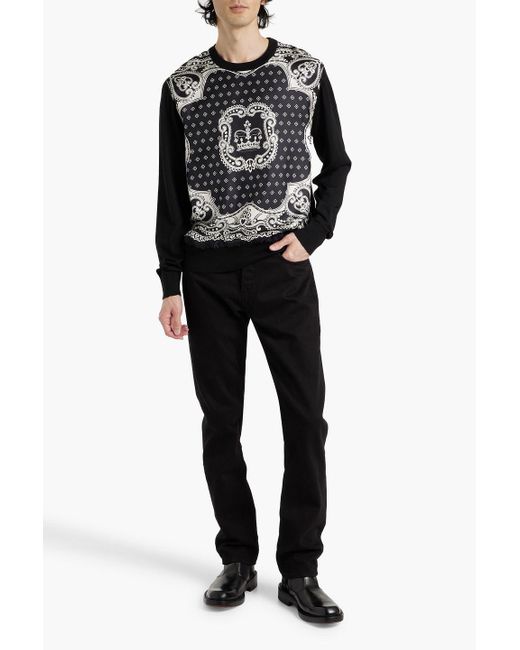 Dolce & Gabbana Black Paisley-print Silk Twill-paneled Wool And Silk-blend Sweater for men