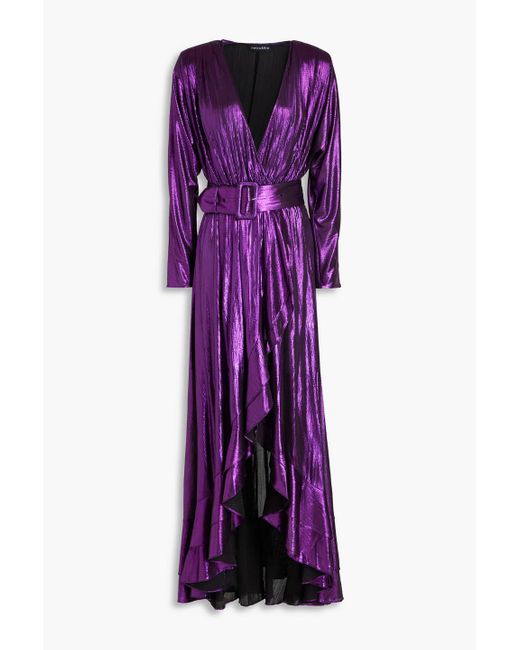 retroféte Purple Wayne Metallic Jersey Maxi Wrap Dress
