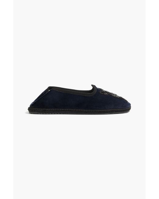 Emilio Pucci Black Bead-Embellished Velvet Slippers