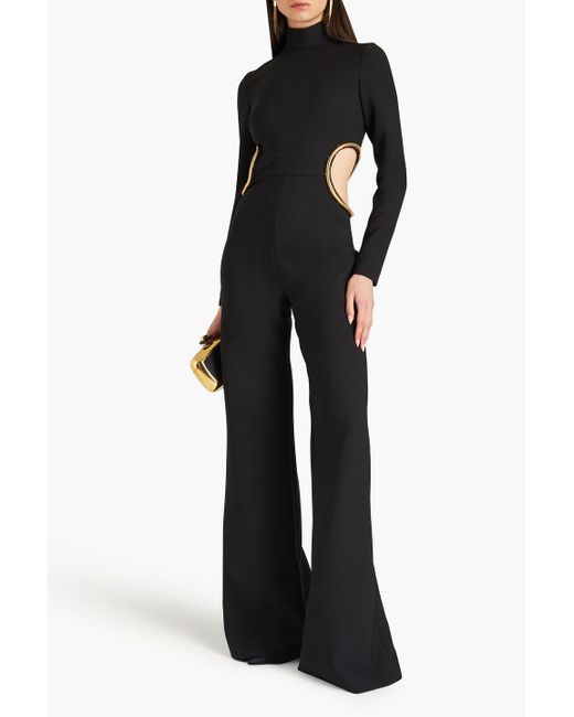 Elie Saab Black Cutout Embellished Stretch-crepe Wide-leg Jumpsuit