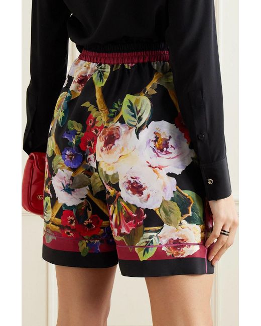 Dolce & Gabbana Red Floral-print Silk Shorts