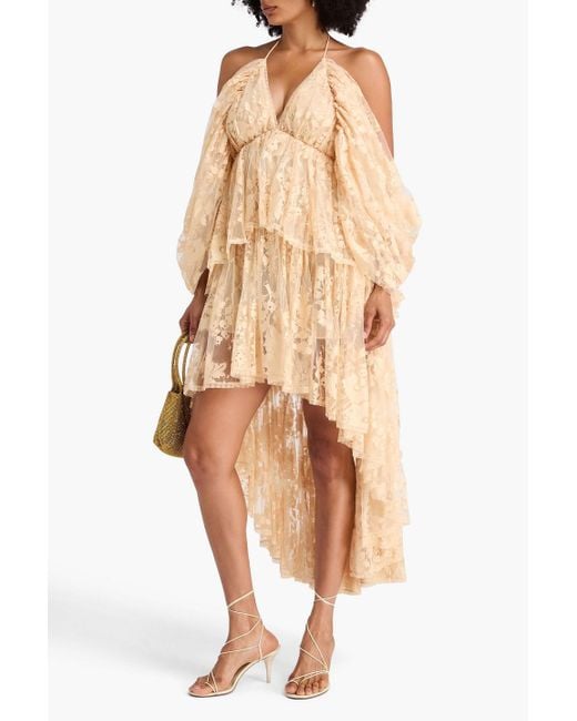 Zimmermann Natural Cold-Shoulder Ruffled Cotton-Blend Lace Maxi Dress