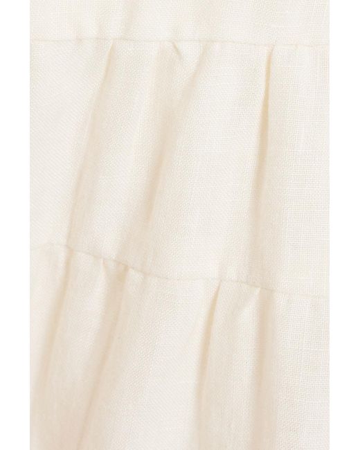 Three Graces London White Abigail Gathered Linen Midi Dress