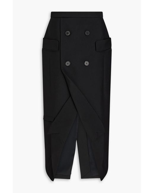 McQueen Black Wrap-Effect Wool-Crepe Midi Skirt