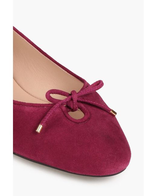 Stuart Weitzman Red Gabby Bow-detailed Suede Ballet Flats