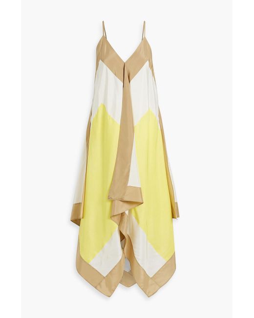Joseph Yellow Devonshire Draped Color-block Silk-habotai Midi Dress