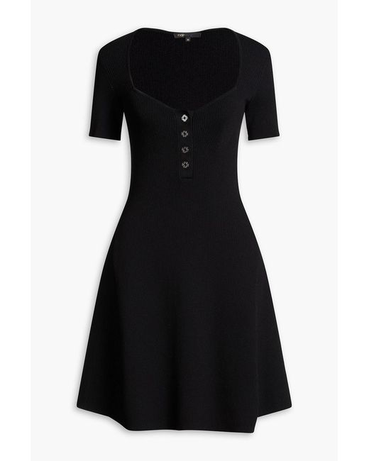 Maje Black Ribbed-Knit Mini Dress