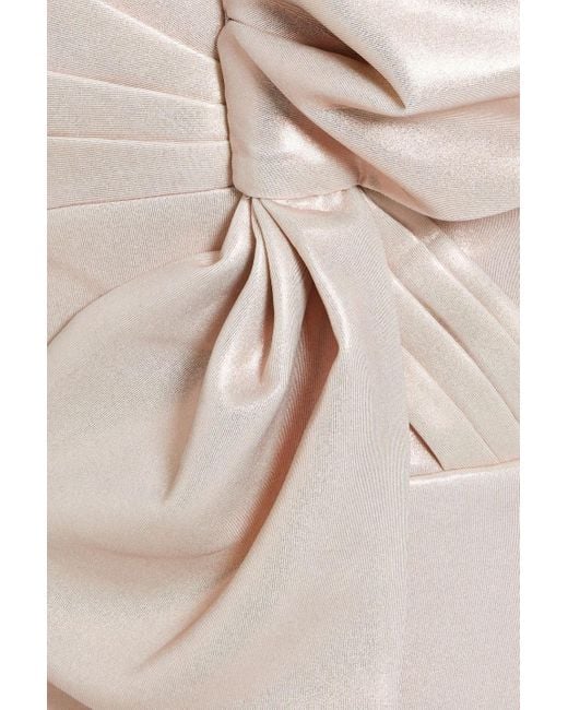 Badgley Mischka White Strapless Bow-detailed Scuba Midi Dress