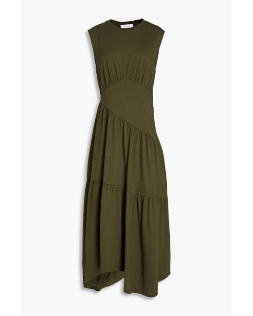FRAME Green Gathered Cotton-jersey Midi Dress