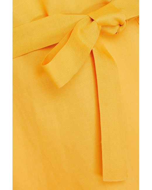 Claudie Pierlot Yellow Midikleid aus crêpe de chine mit asymmetrischer schulterpartie und cut-outs
