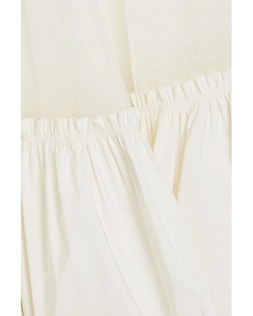 Tory Burch White Gathered Cotton-blend Tulle And Taffeta Midi Skirt