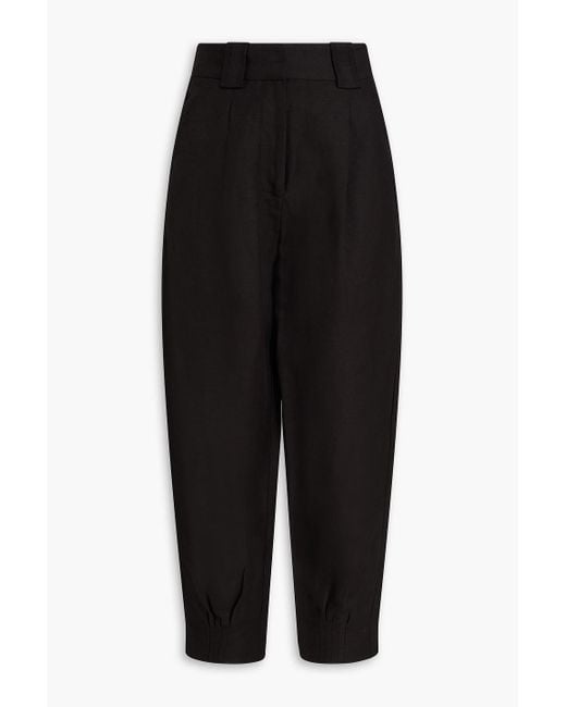 Aje. Black Henri Shirred Linen-blend Tapered Pants