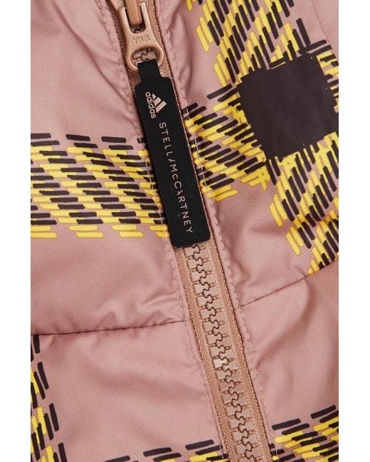 Adidas By Stella McCartney Pink Quilted Checked Shell Hooded Jacket