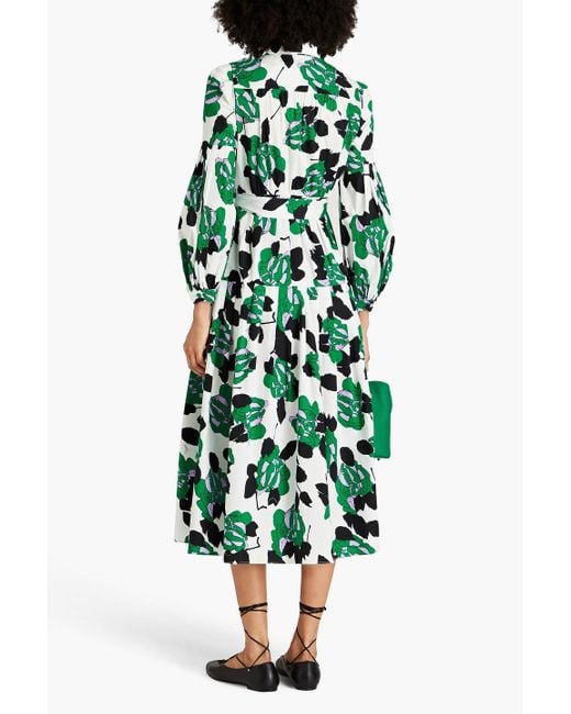 Diane von Furstenberg Green Hemdkleid aus stretch-baumwollpopeline in midilänge mit floralem print