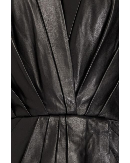 IRO Black Wrap-effect Pleated Leather Mini Dress