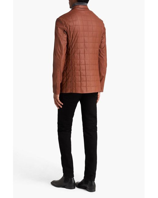 Canali Brown Quilted Leather Jacket for men