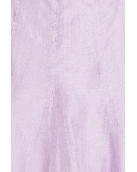 Sandro Purple Cutout Linen-blend Gauze Mini Shirt Dress