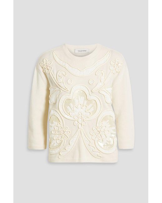 Valentino Garavani Natural Embellished Wool And Cashmere-blend Sweater