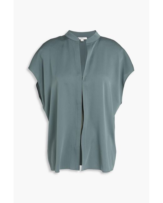 Vince Blue Pleated Silk-Blend Top