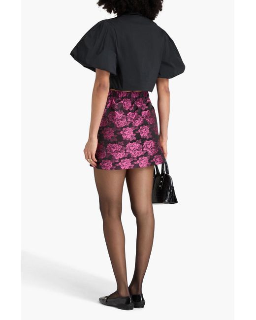 Ganni Purple Minirock aus floralem jacquard