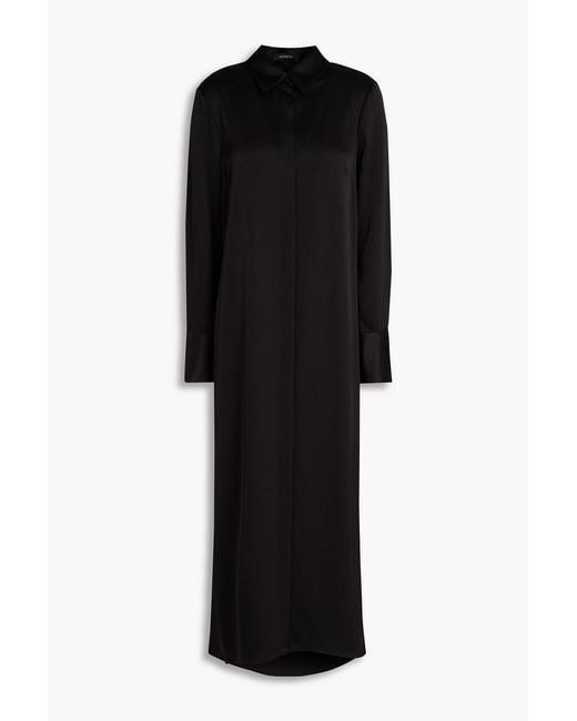 A.Emery Black Philippa Satin Maxi Shirt Dress