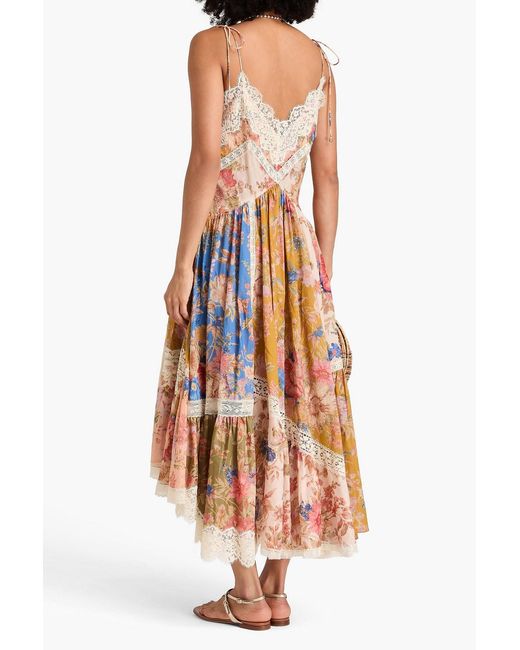 Zimmermann White Lace-trimmed Floral-print Cotton Maxi Dress