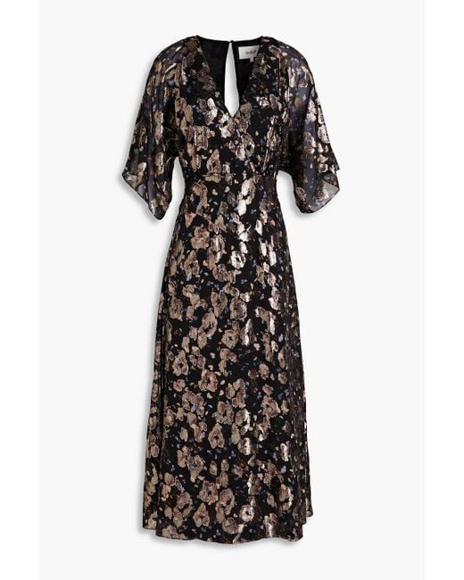 Ba&sh Black Robe Tee Gathered Metallic Silk-blend Fil Coupé Midi Dress