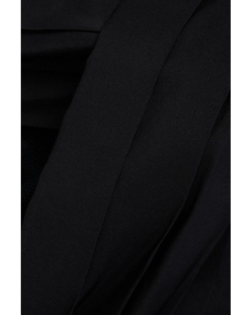 Carolina Herrera Black Cropped Bow-Detailed Pleated Silk-Faille Top