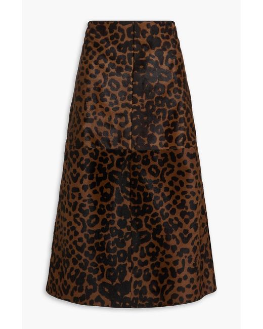Totême  Brown Leopard-print Calf Hair Midi Skirt