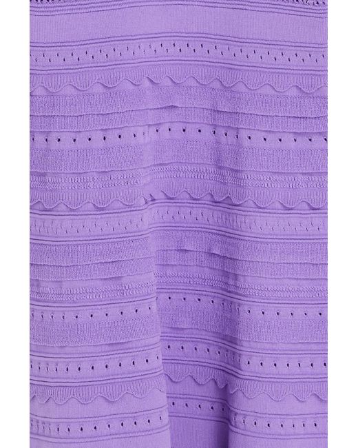 Sandro Purple Pointelle-trimmed Knitted Mini Dress