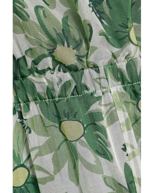 HVN Green Nancy Off-The-Shoulder Floral-Print Silk-Chiffon Maxi Dress