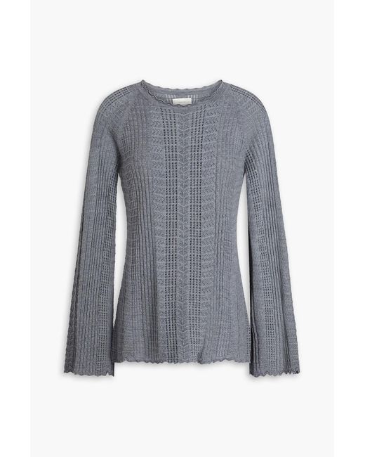 Loulou de Saison Gray Greta Pointelle-Knit Wool-Blend Sweater