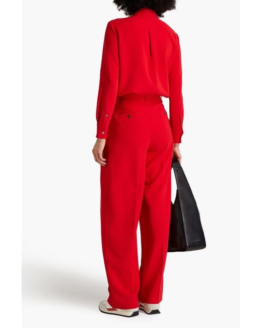 Theory Red Pleated Crepe Wide-leg Pants
