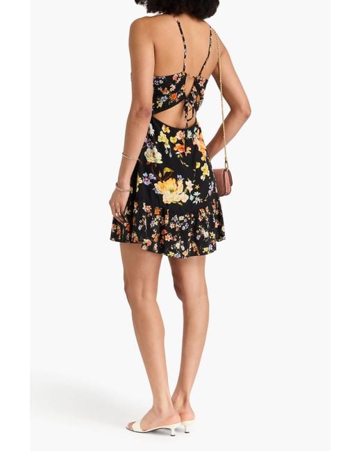 Camilla Black Minikleid aus crêpe de chine aus seide mit floralem print und verzierung