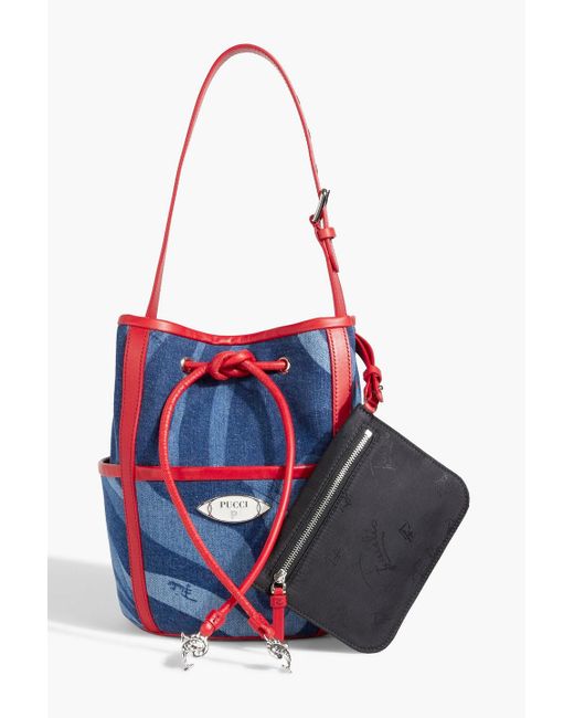 Emilio Pucci White Leather-trimmed Printed Denim Bucket Bag