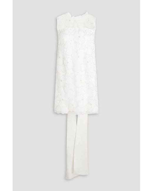 Self-Portrait White Bead-Embellished Tulle And Satin Mini Dress