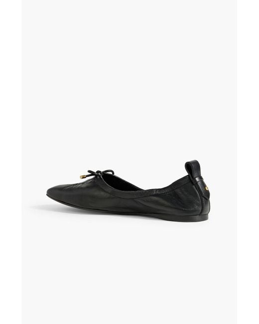 FRAME Black Cutout Bow-detailed Leather Ballet Flats