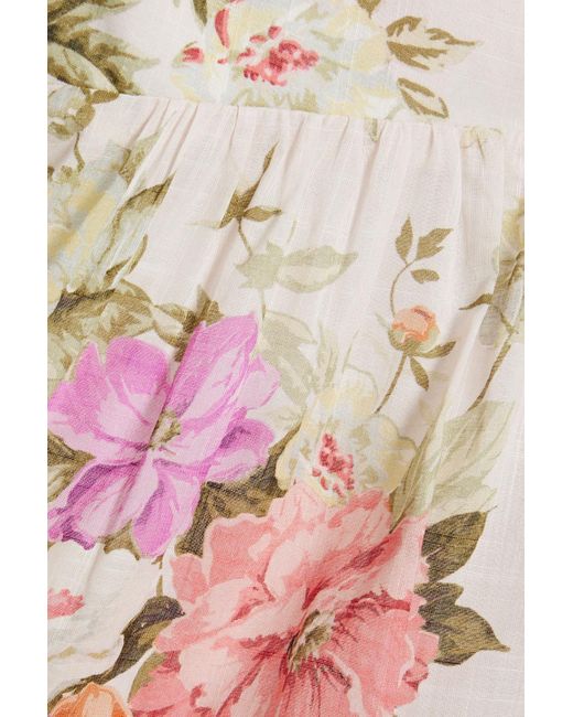 Zimmermann White Tiered Floral-print Cotton-gauze Midi Dress