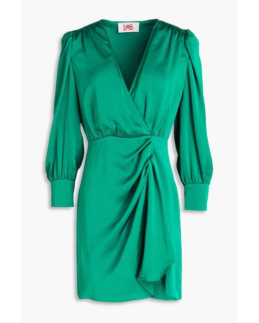 Ba&sh Bullie Wrap-effect Gathered Satin-crepe Mini Dress in Green | Lyst  Canada