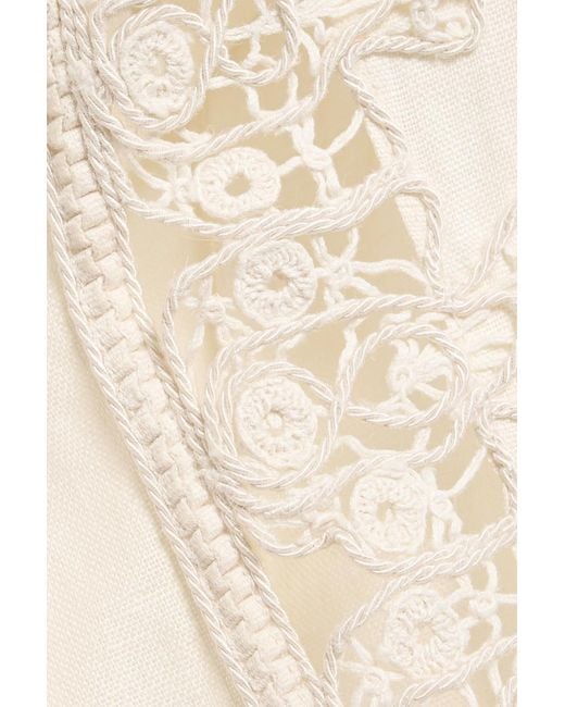 Zimmermann Natural Crochet-Trimmed Linen Wide-Leg Pant