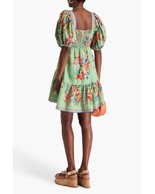 Farm Rio Green Floral-print Cotton-poplin Mini Dress
