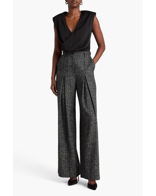 Dolce & Gabbana Gray Pleated Tweed Wide-leg Pants