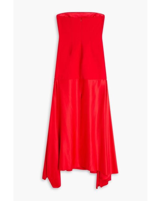 Solace London Red Sandra Strapless Crepe And Satin Maxi Dress