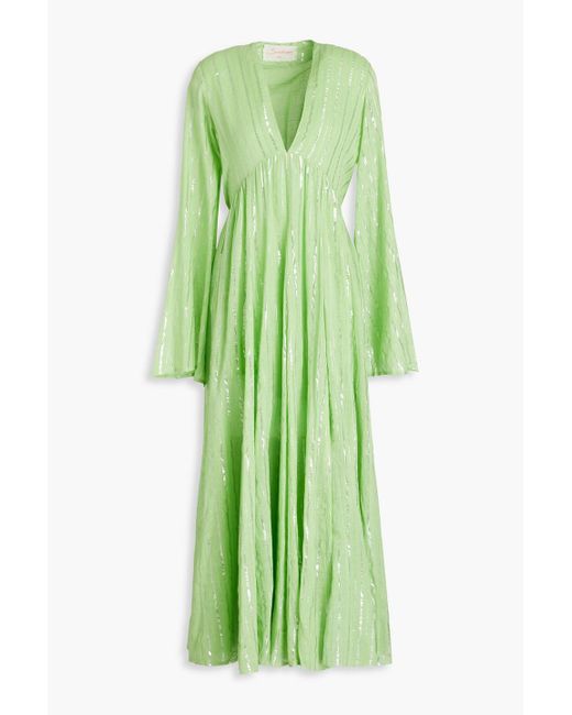 Sundress Green Maud Metallic Gauze Midi Dress