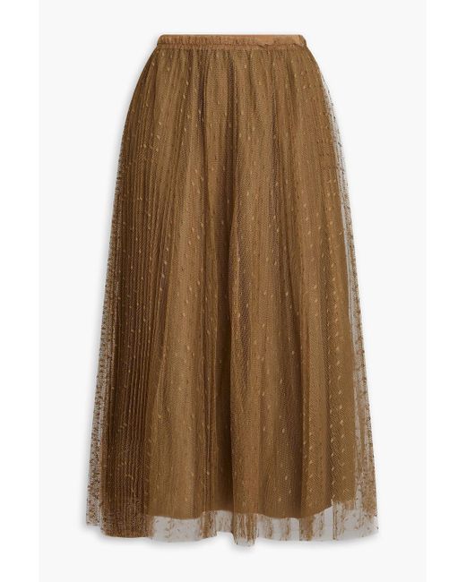 RED Valentino Brown Pleated Point D'esprit Midi Skirt