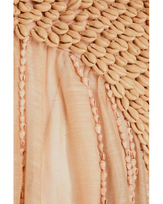 Zimmermann Natural Shell-embellished Linen And Silk-blend Gauze Maxi Dress