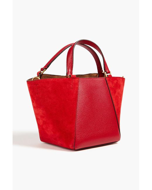 Tory Burch Red Mcgraw Pebbled-leather And Suede Bucket Bag