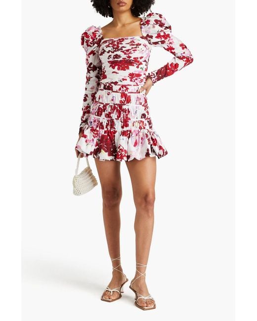 Aje. Red La Vie Pleated Floral-print Cotton Mini Skirt