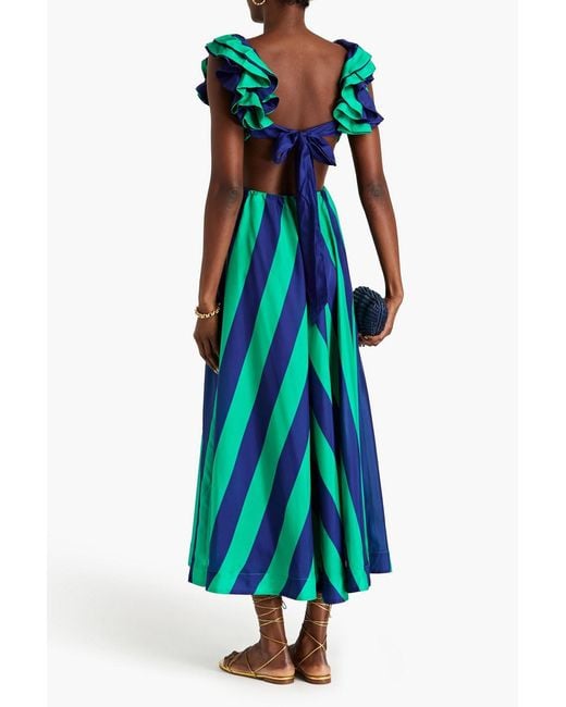 Zimmermann Green Ruffled Striped Silk-satin Maxi Dress