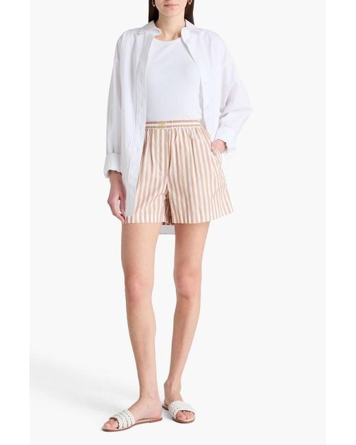 Brunello Cucinelli Pink Striped Cotton And Silk-blend Shorts